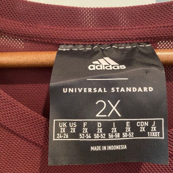 Adidas Cropped Top Women’s 2X Burgundy Red Mesh Athleisure Boxy Semi Sheer - Picture 2 of 9
